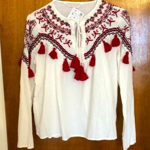 ZARA Trafaluc Collection long sleeve embroidered blouse M cool cheerful design